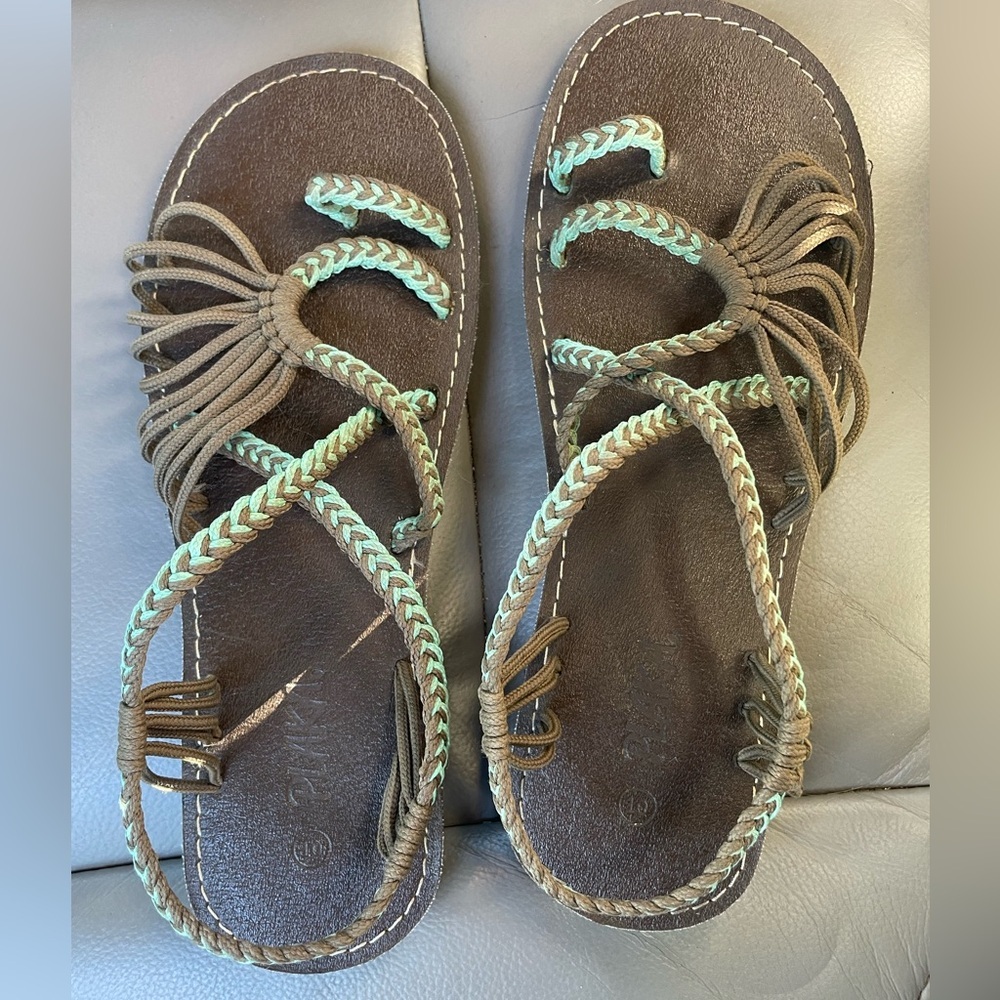 Elegant Brown and Green Braided Women's Sandals
